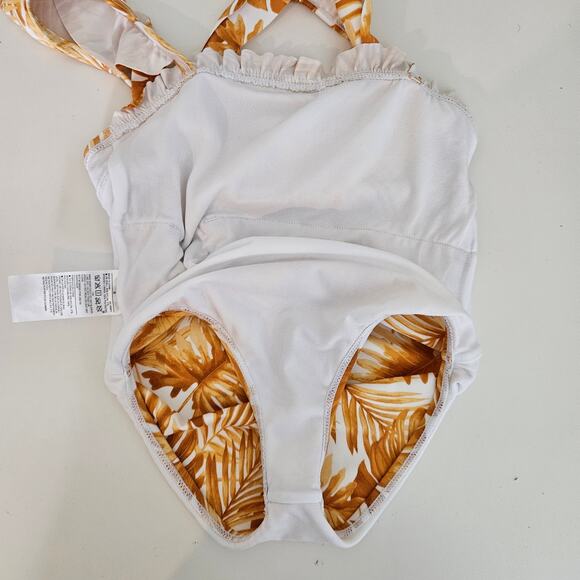 Janie and Jack Yellow One Piece Swimsuit Tropical Palm Bathing Suit | Girl's 6 - Picture 5 of 16